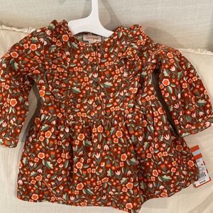 Toddler Girls' Floral Ruffle Cord Long Sleeve Dress - Cat & Jack Brown 12M